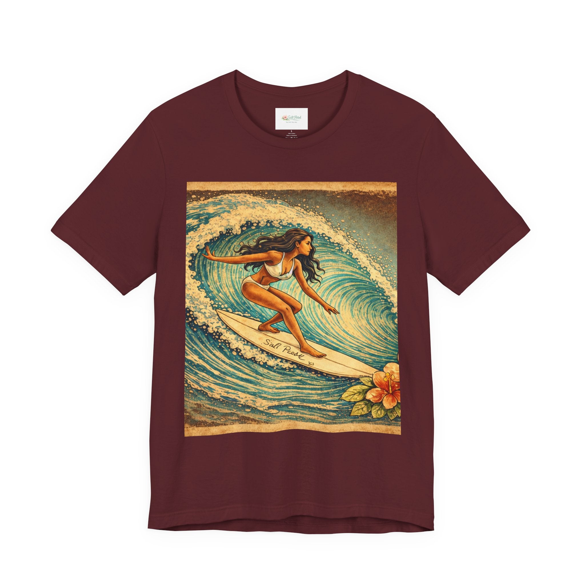 Vintage Poster Inspired Hawaiian Surfer Girl T-Shirt | Beach Lover Gift Beach Outfit Surfing Paddle Boarding Gym Casual Summer Outfit Comfy Travel Shirt