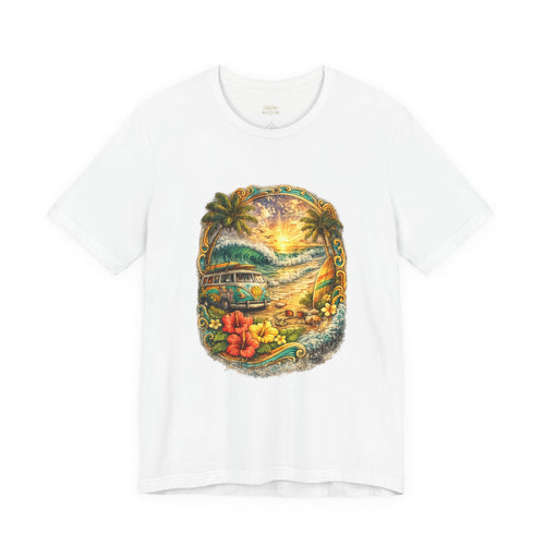 Salt Petal Sunset Surf Tee – Vintage Coastal Vibes Graphic Shirt