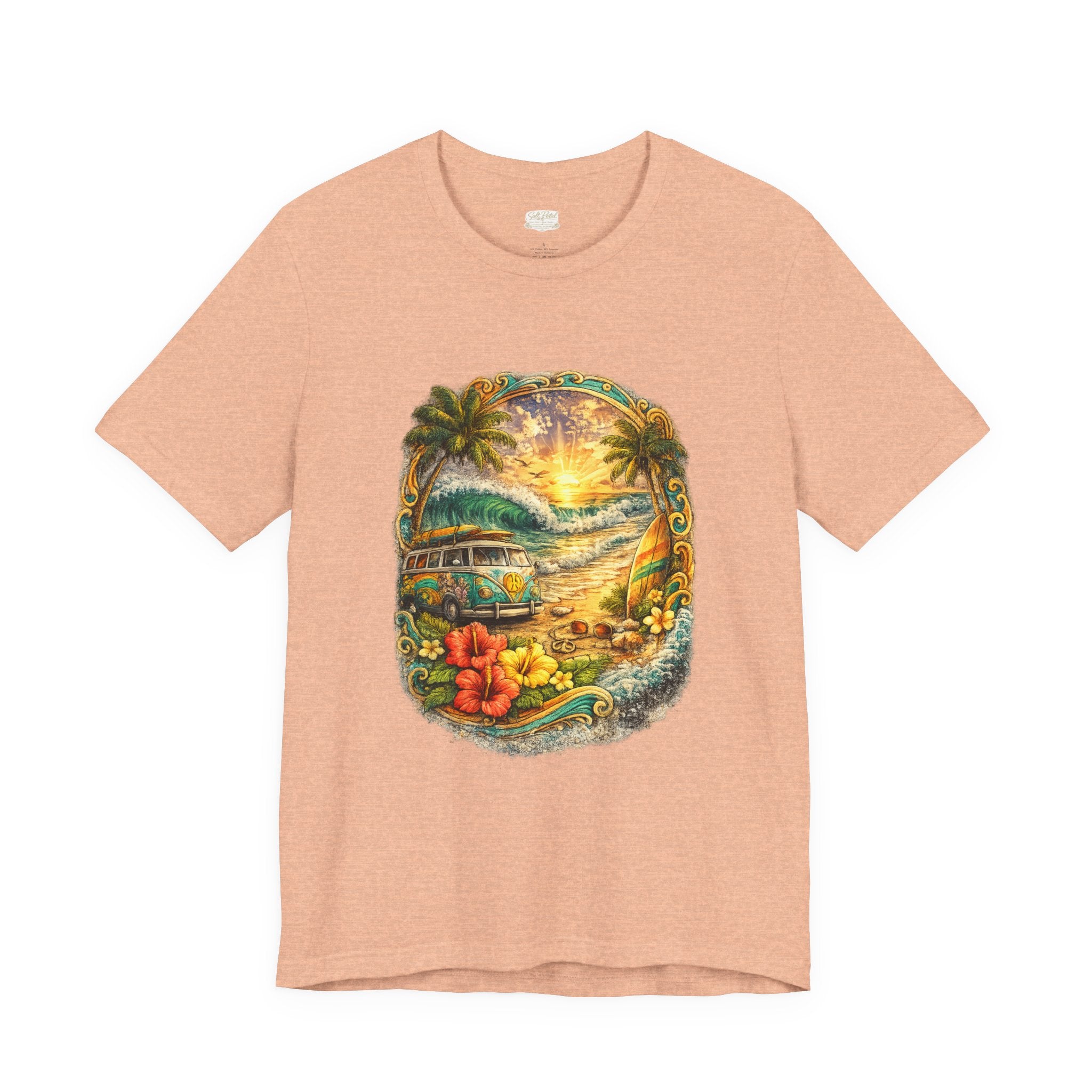 Salt Petal Sunset Surf Tee – Vintage Coastal Vibes Graphic Shirt