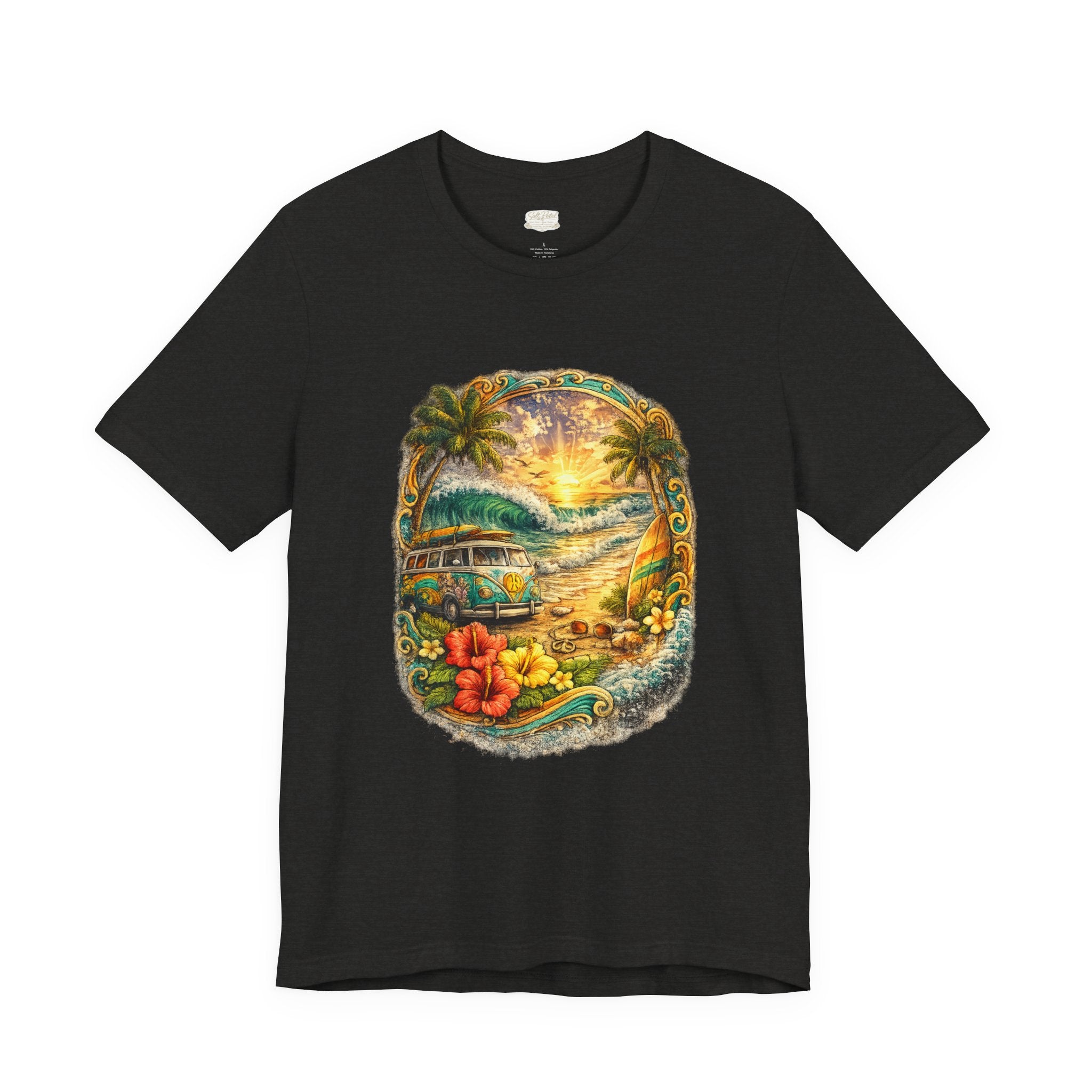 Salt Petal Sunset Surf Tee – Vintage Coastal Vibes Graphic Shirt