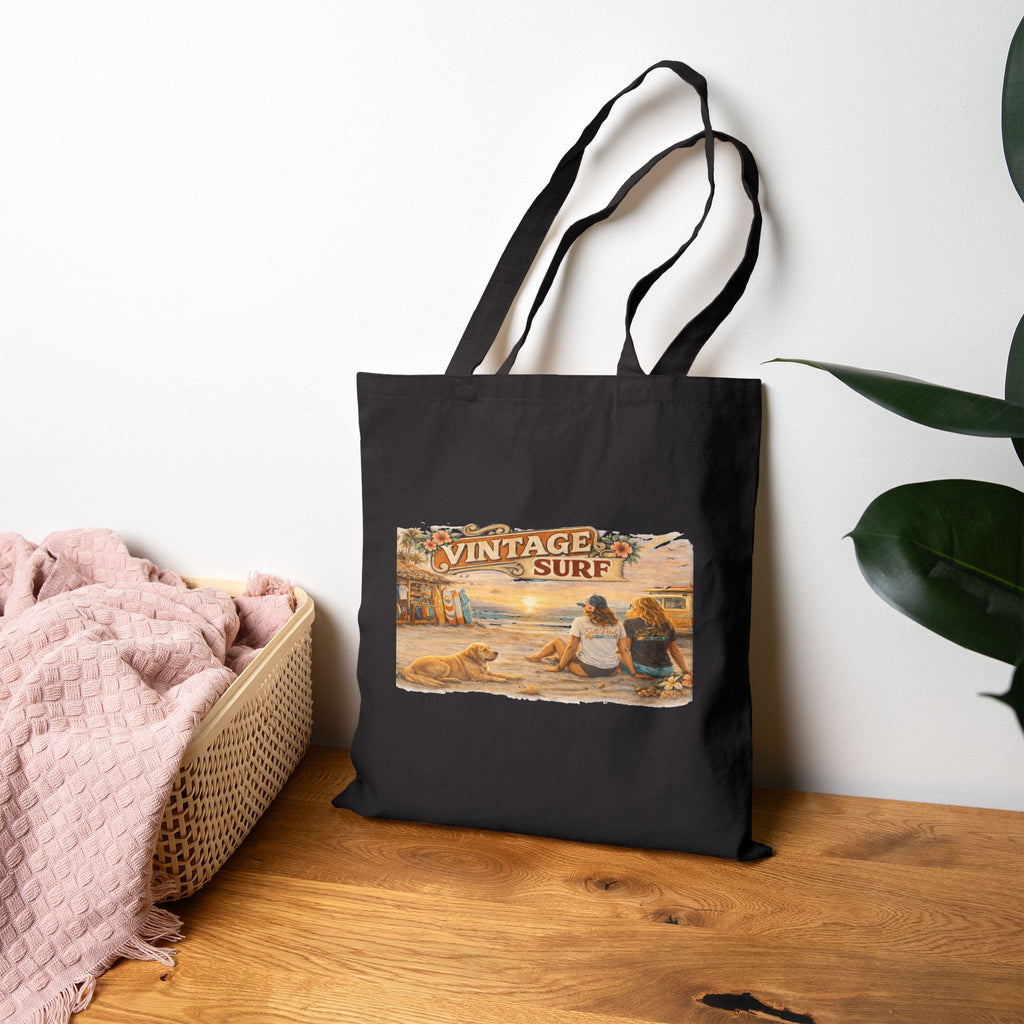 Vintage Inspired West Coast BC Canada Surf  Image Tote Bag with Golden Retriever for Beach Bag Shopping Travel School Gym Great Gift
