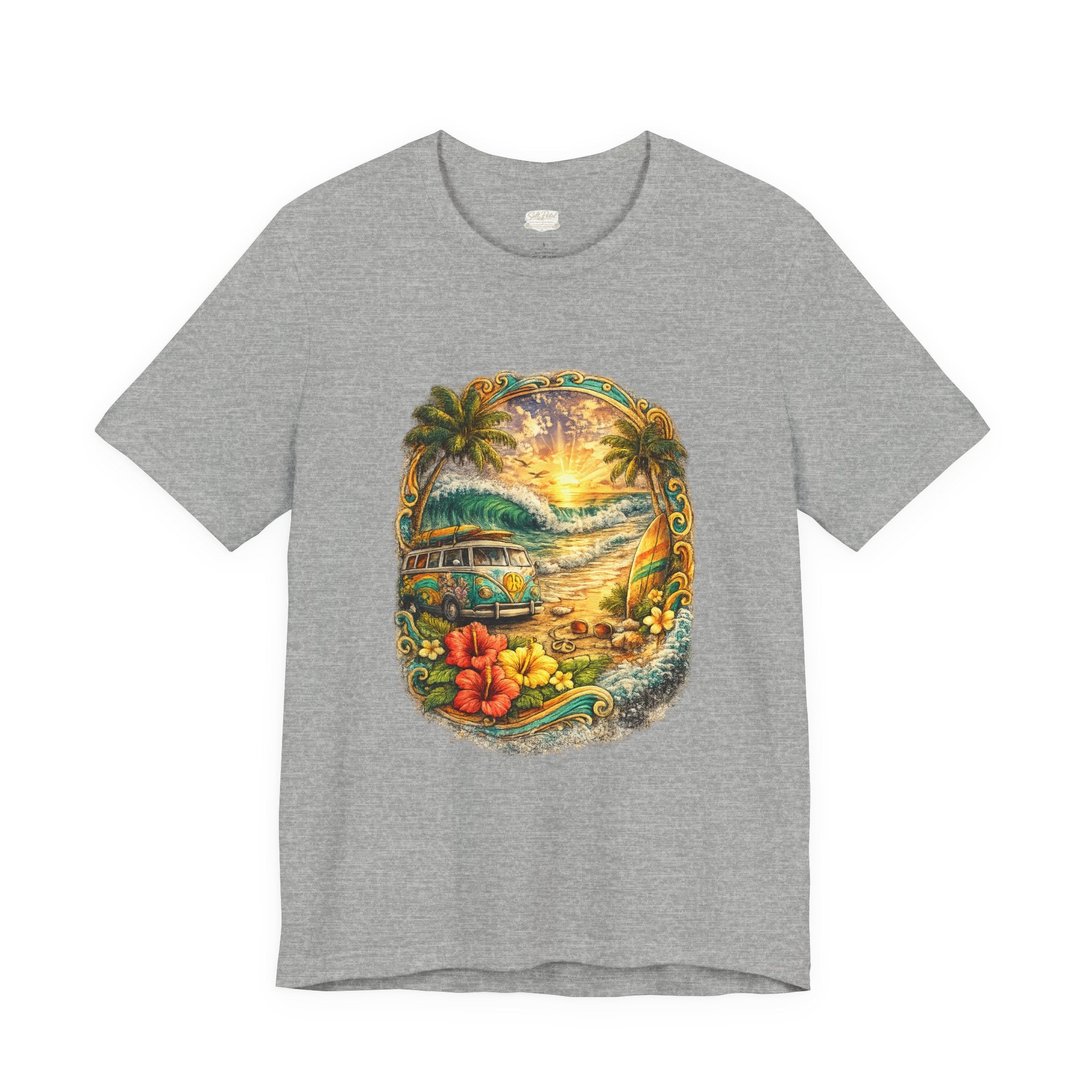 Salt Petal Sunset Surf Tee – Vintage Coastal Vibes Graphic Shirt