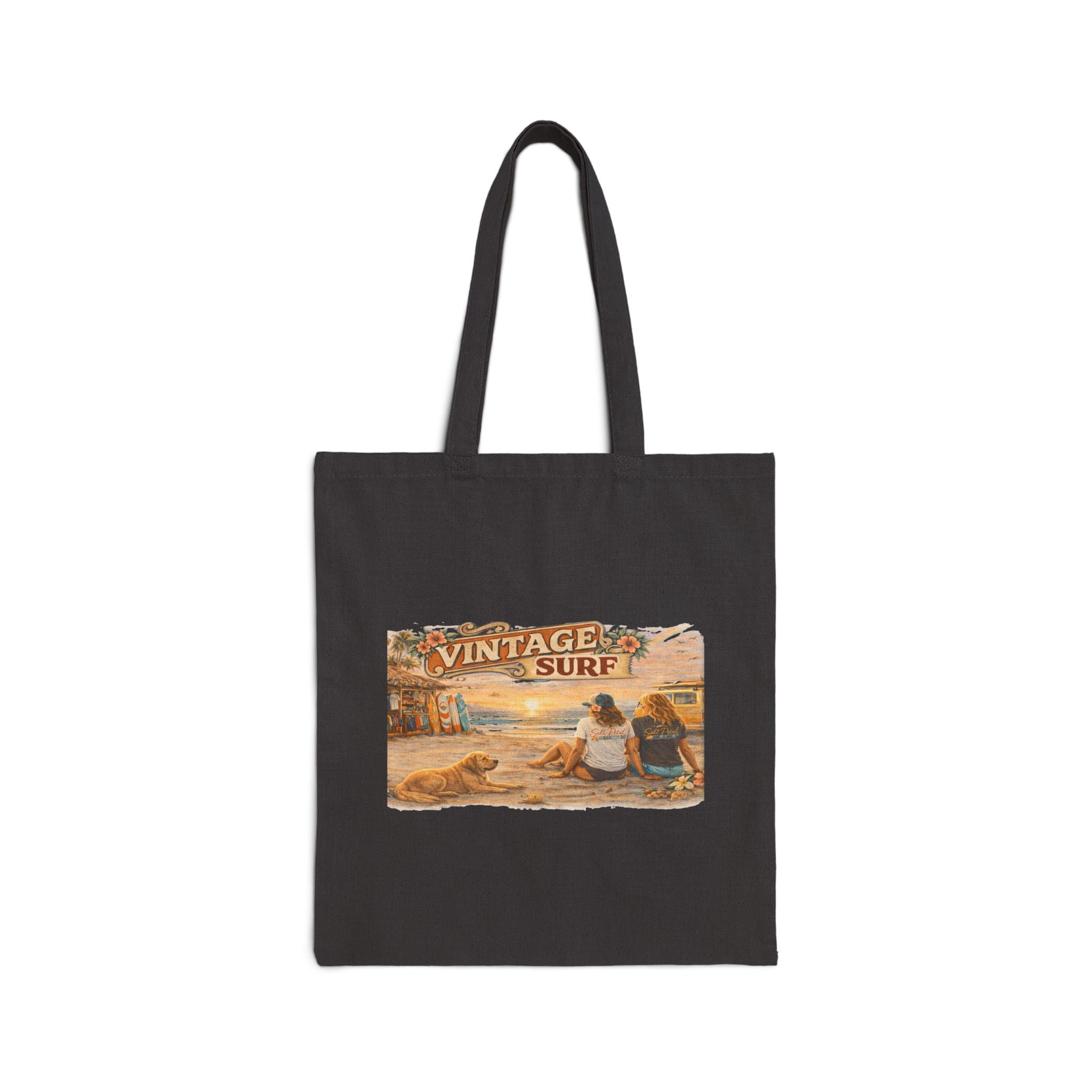 Vintage Inspired West Coast BC Canada Surf  Image Tote Bag with Golden Retriever for Beach Bag Shopping Travel School Gym Great Gift