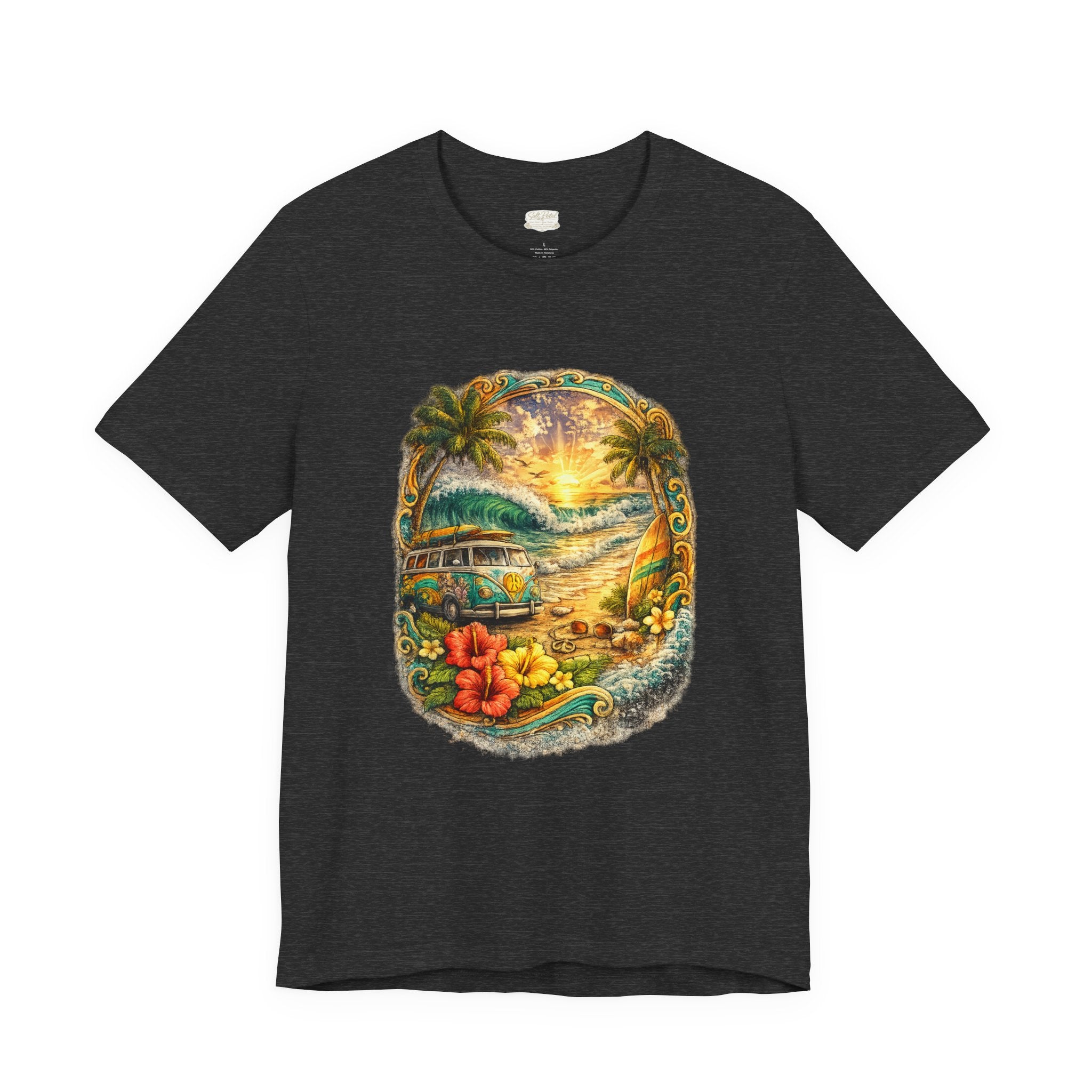 Salt Petal Sunset Surf Tee – Vintage Coastal Vibes Graphic Shirt